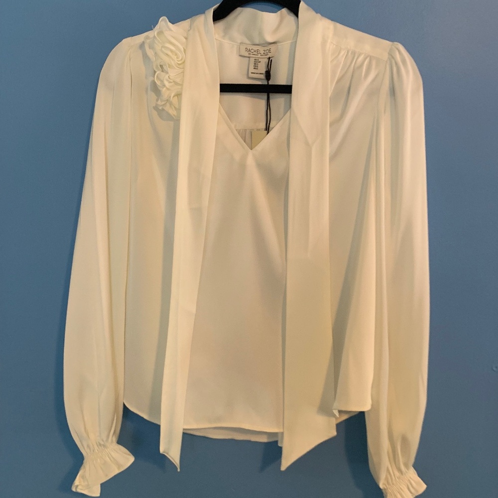 Rachel Zoe White Neck Tie Blouse